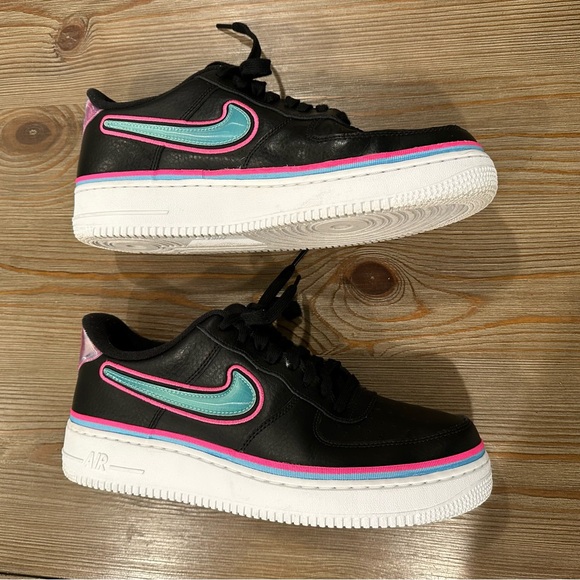 NIKE AIR FORCE 1 LOW SPORT NBA BLACK BLUE GALE LASER FUCHSIA NEON SIZE 10.5 - Picture 15 of 16